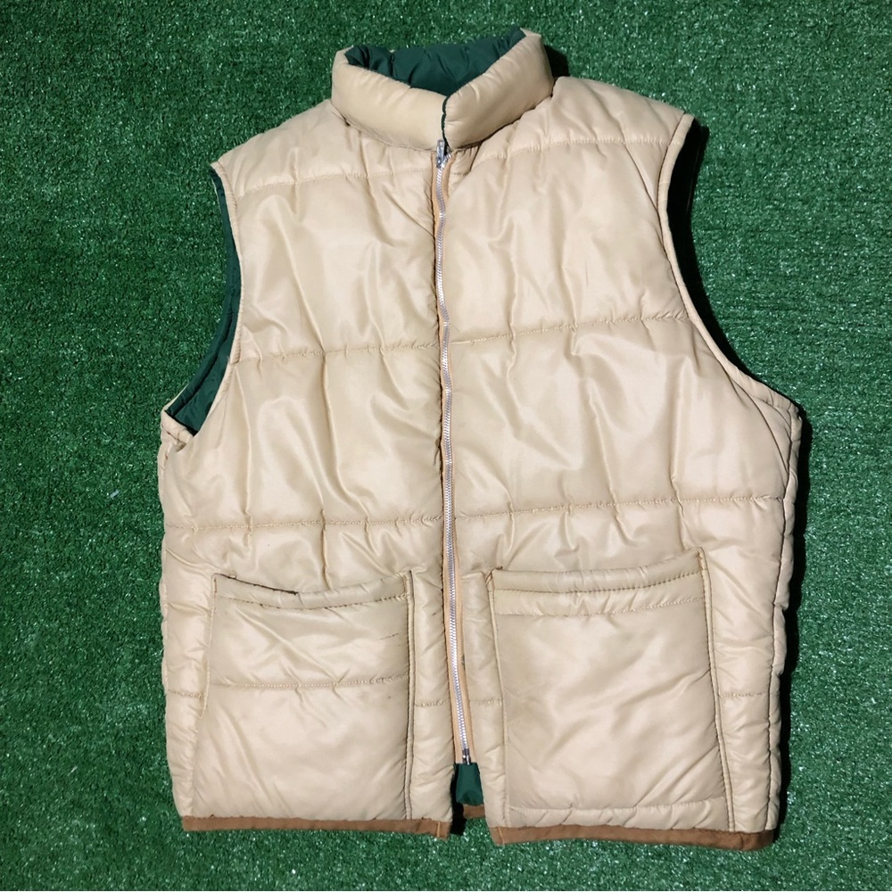 American Field Sportswear Vintage Reversible Puffer Vest L | Color: Green/Tan